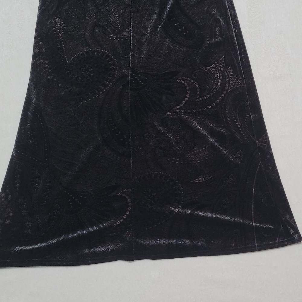 Kathie Lee Whimsigoth Vintage 90s Black Gray Paisley Velvet A-line Maxi Skirt M - Picture 7 of 9